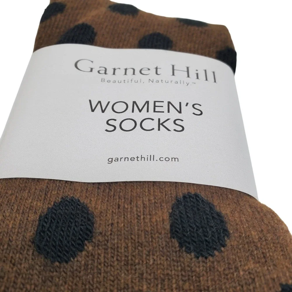 Brown Polka Dot Crew Socks Medium Garnet Hill 9-11 Warm Cozy Cashmere Blend NEW